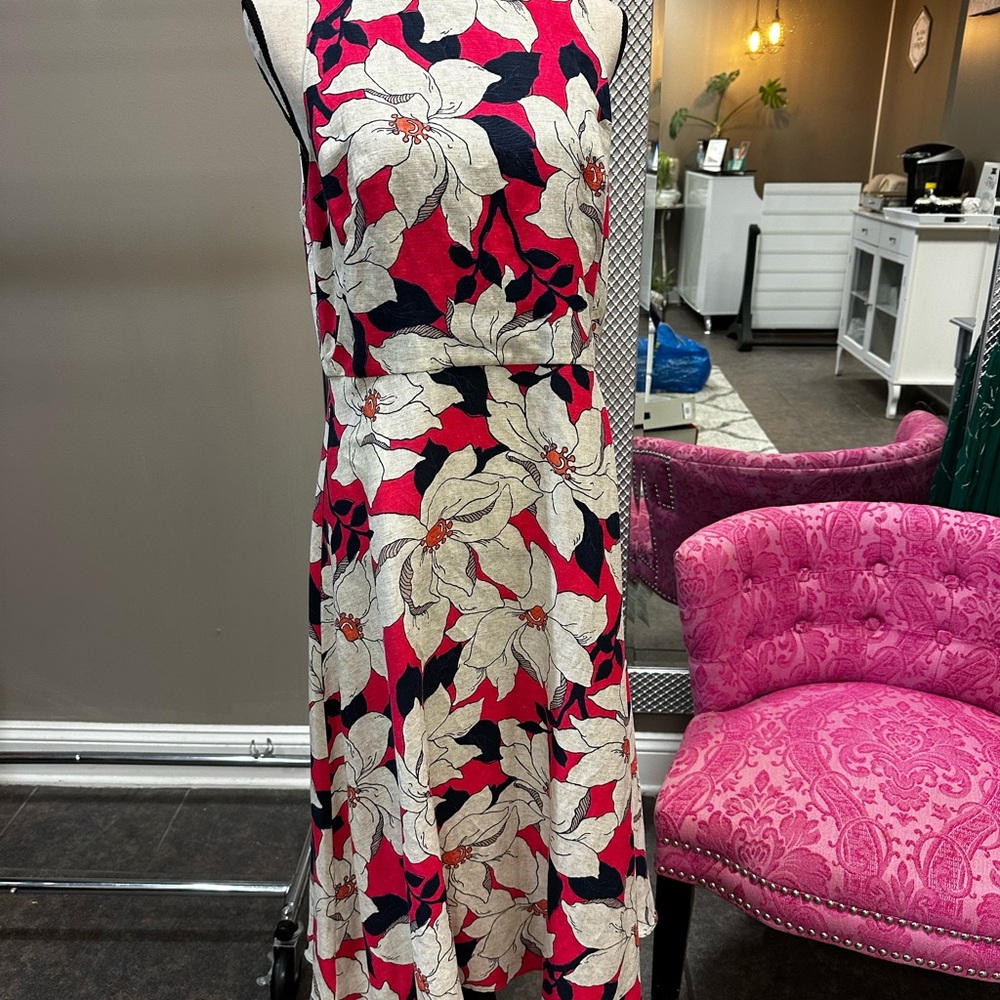 Ann Taylor Red and Pink Halter Midi Sundress